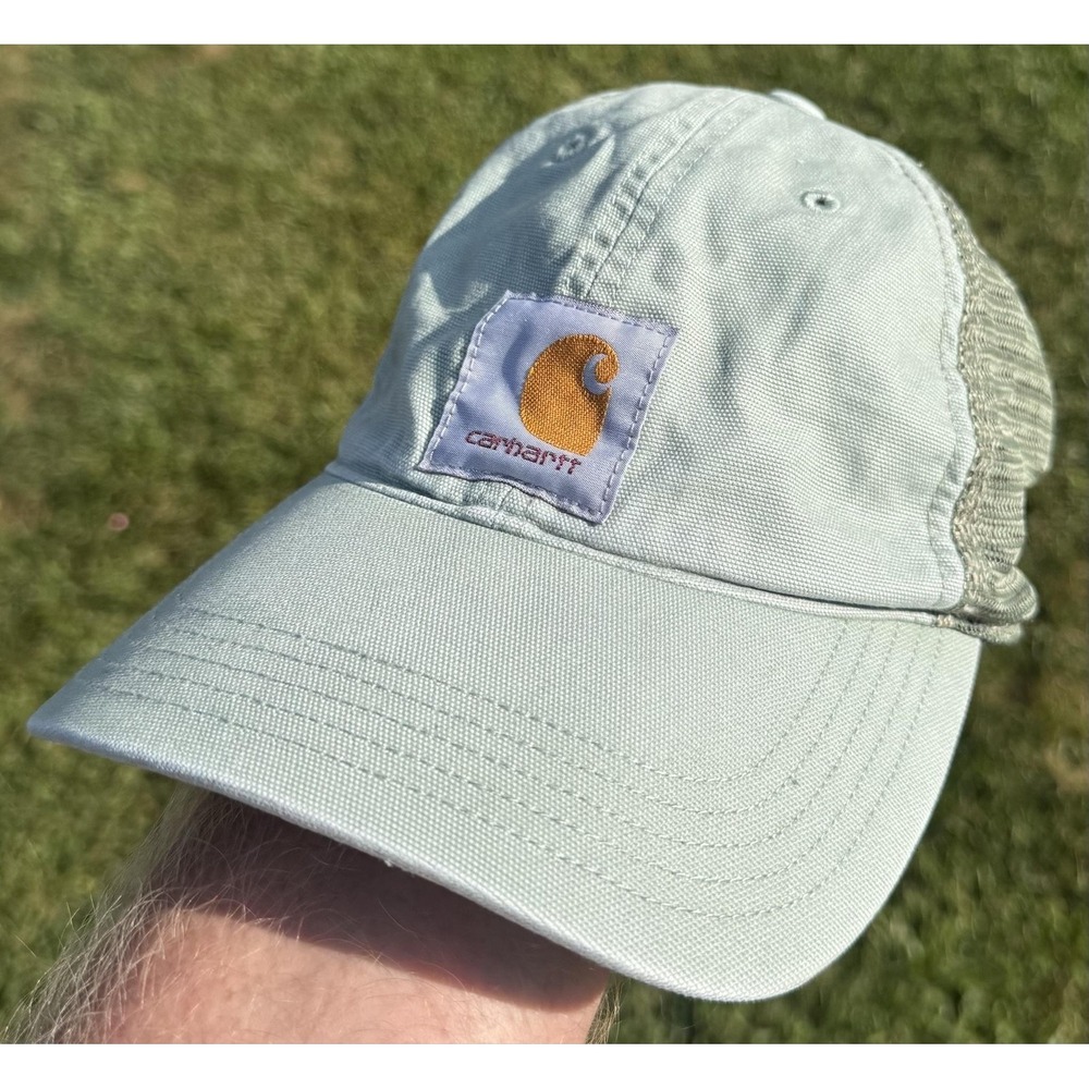 Carhartt Mens Green Mesh Trucker Hat Canvas Patch Logo Baseball Cap One Size